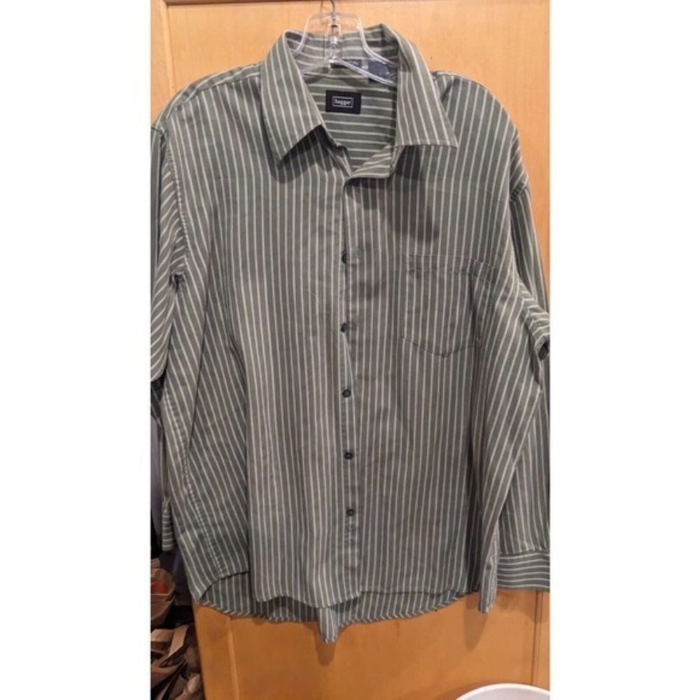 Men's Haggar No Iron Long Sleeve Button Down Dress Shirt Size L Large green